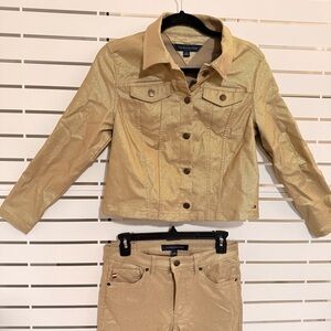 Tommy Hilfiger Shimmering Gold Foil Jacket (S) & Pants (4) Set, Exc condition